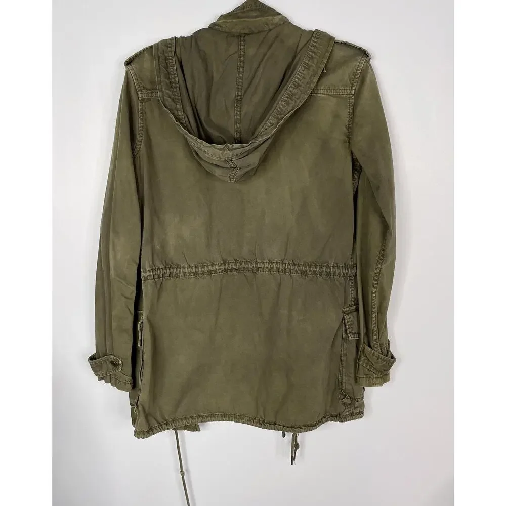 Aritzia Talula XXS Olive Green Trooper Utility Jacket Hooded Cinch Waist 2XS